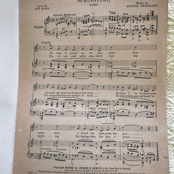 “ SPRINGTIME “ Song sheet music gorgeous image, collectible repurposing - Picture 4 of 10